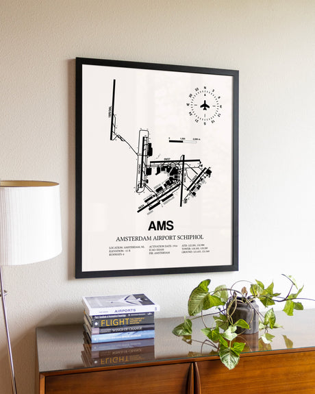 Amsterdam Airport Schiphol aviation wall décor in black wood frame
