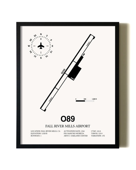 Framed Fall River Mills Airport wall art poster in black frame