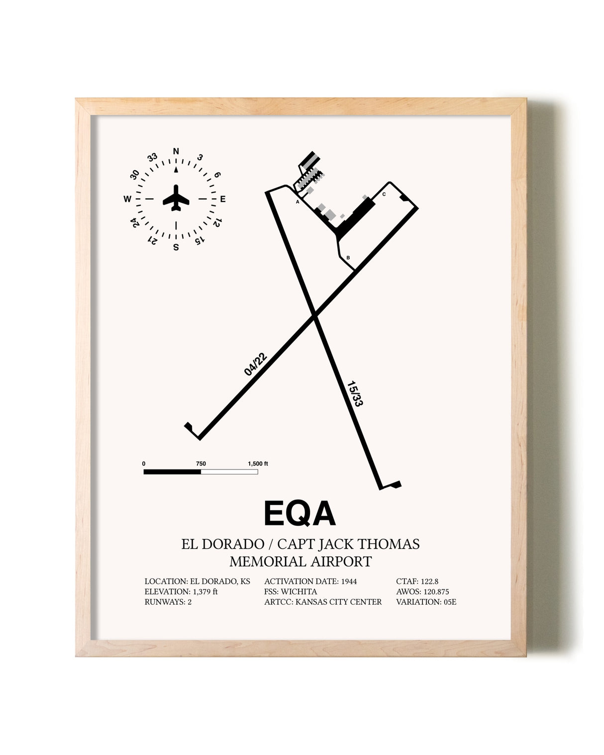 El Dorado / Captain Jack Thomas Memorial Airport framed wall art in white frame