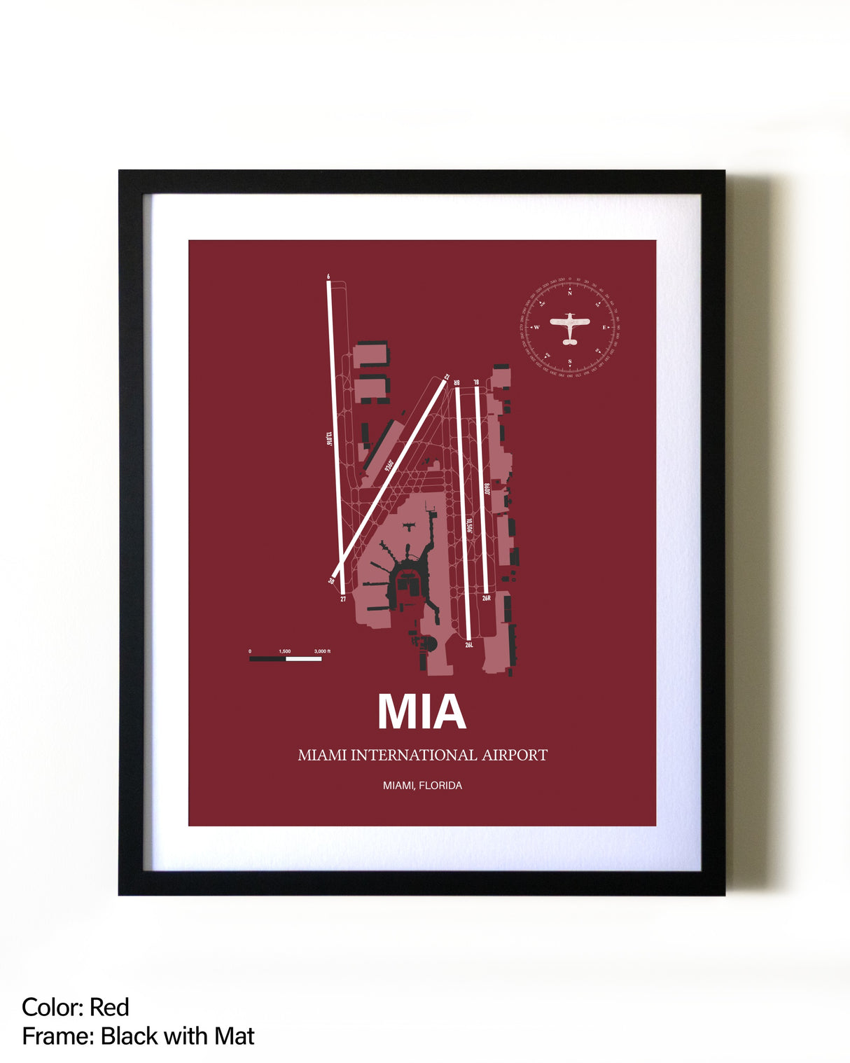 Miami International Airport aviation wall décor in black wood frame