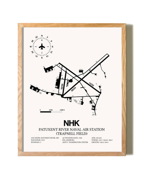 Patuxent River Naval Air Station (Trapnell Field) framed print in natural wood frame