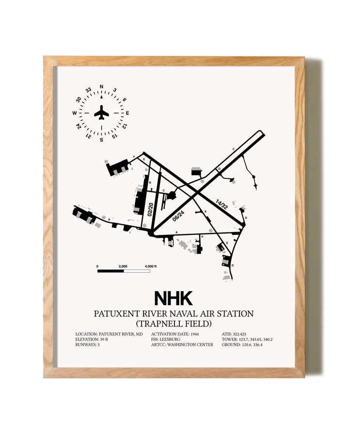 Patuxent River Naval Air Station (Trapnell Field) framed print in natural wood frame
