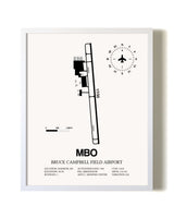 Bruce Campbell Field airport map poster in oak frame