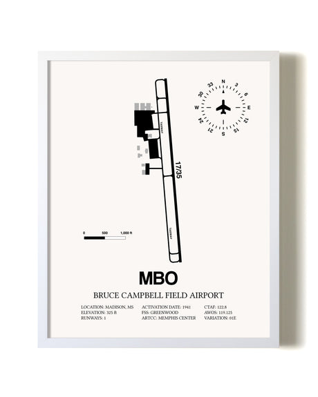 Bruce Campbell Field airport map poster in oak frame