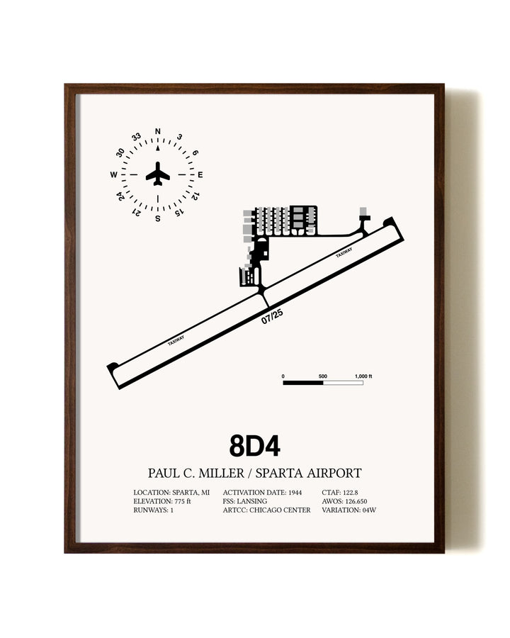Paul C Miller/Sparta Airport aviation print in walnut frame