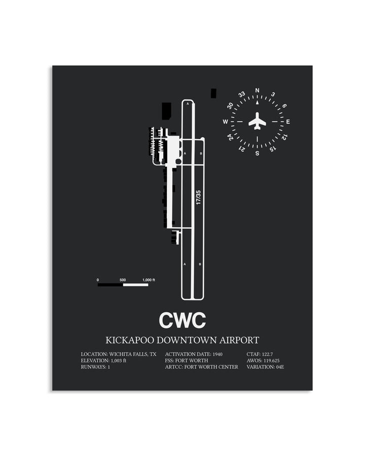 Gray Framed Kickapoo Downtown Airport layout wall art poster