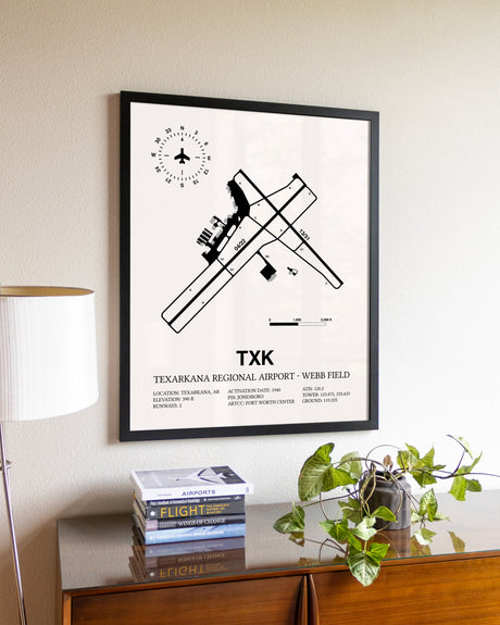 Texarkana Regional Airport-Webb Field aviation wall décor in black wood frame