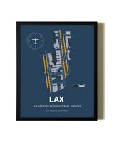 Blue and Yellow Framed Los Angeles International Airport wall art poster in black frame