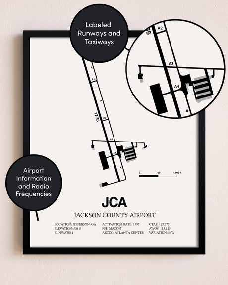 Framed Jackson County Airport layout wall art poster