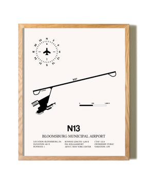 Bloomsburg Municipal Airport framed print in natural wood frame