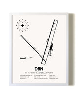 W H 'Bud' Barron Airport airport map poster in oak frame