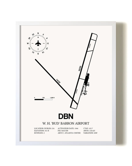 W H 'Bud' Barron Airport airport map poster in oak frame