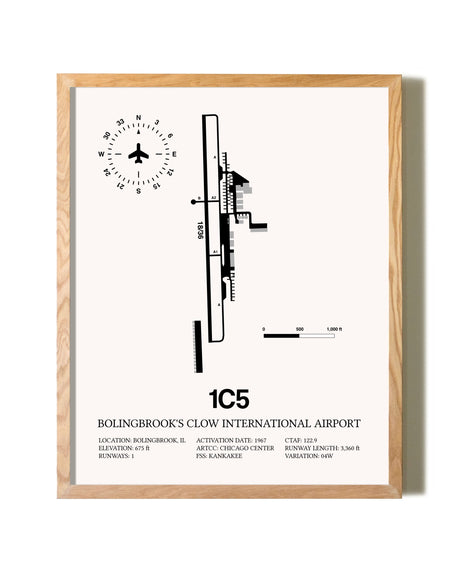 Bolingbrook's Clow International Airport framed print in natural wood frame