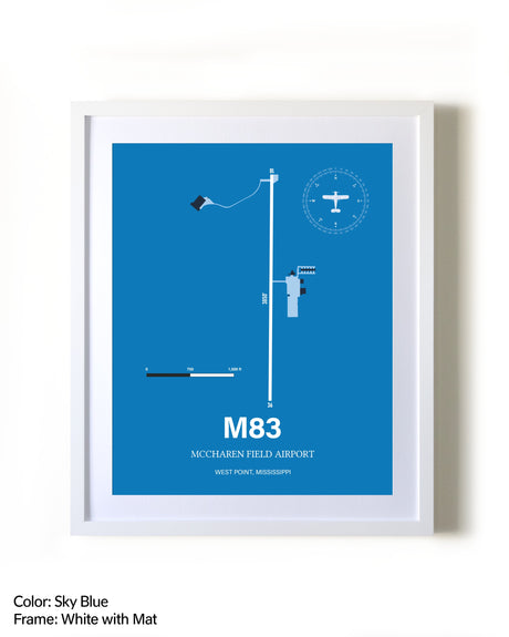 McCharen Field Airport framed wall art in white frame with mat
