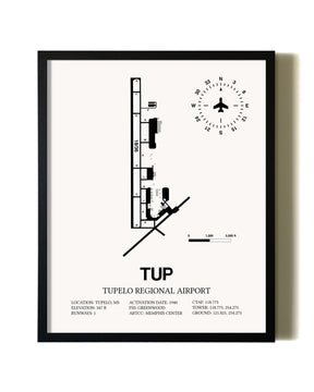 Framed Tupelo Regional Airport wall art poster in black frame