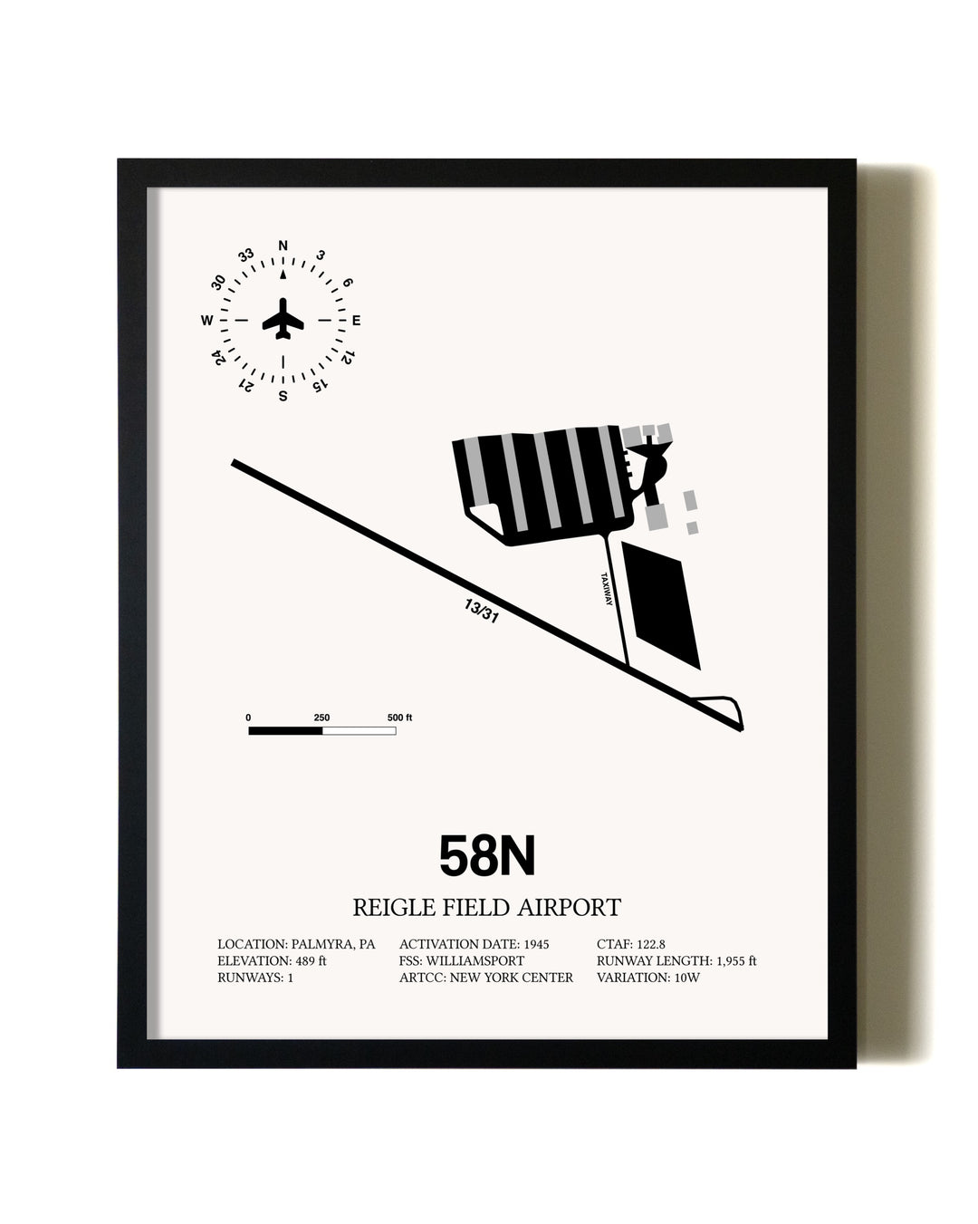 Framed Reigle Field Airport wall art poster in black frame