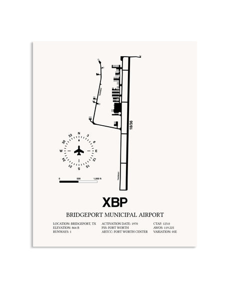 Gray Bridgeport Municipal Airport framed poster displayed in an airplane hangar