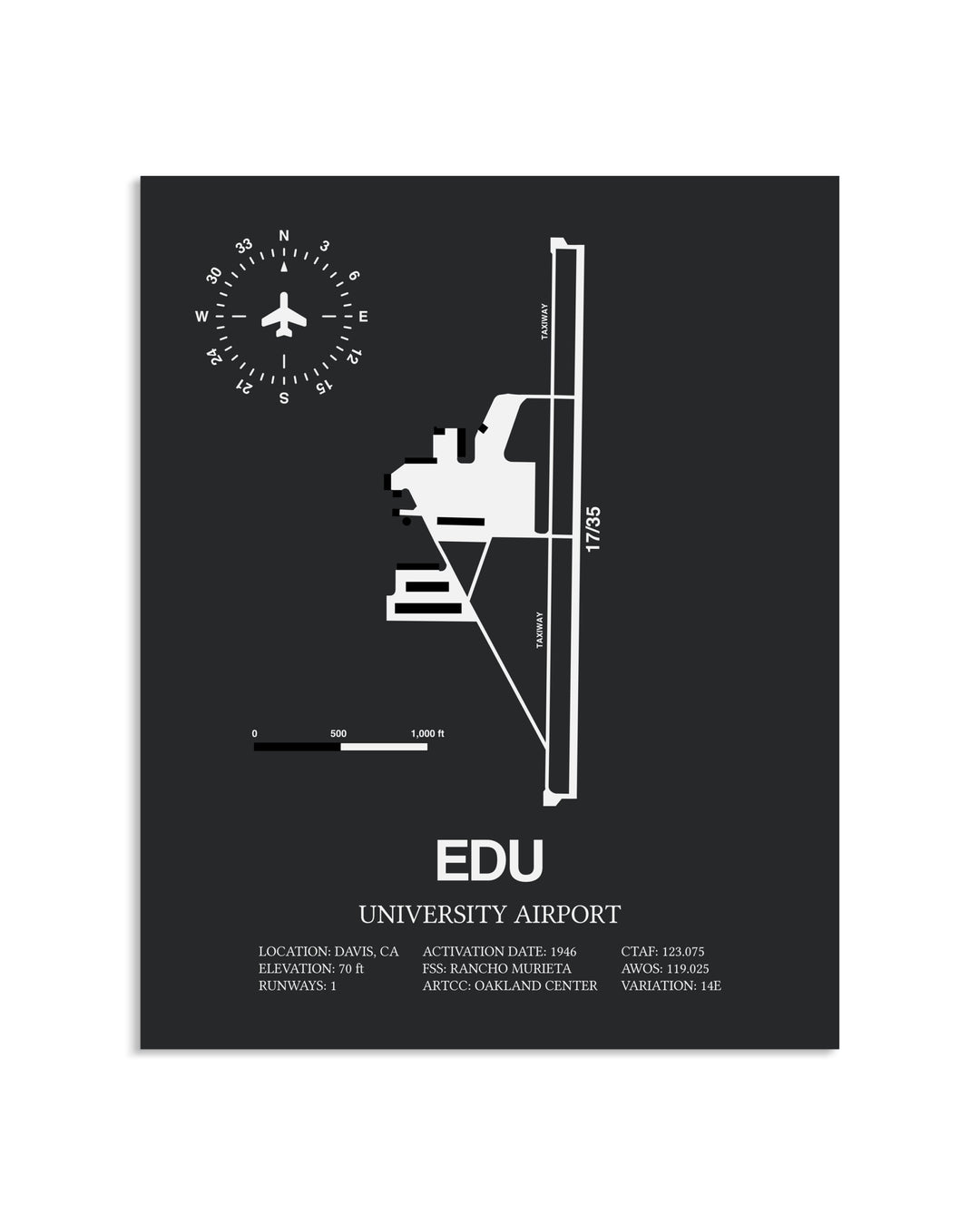Gray Framed University Airport layout wall art poster