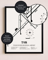 Framed Tyler Pounds Regional Airport layout wall art poster
