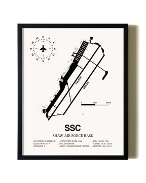Framed Shaw Air Force Base wall art poster in black frame
