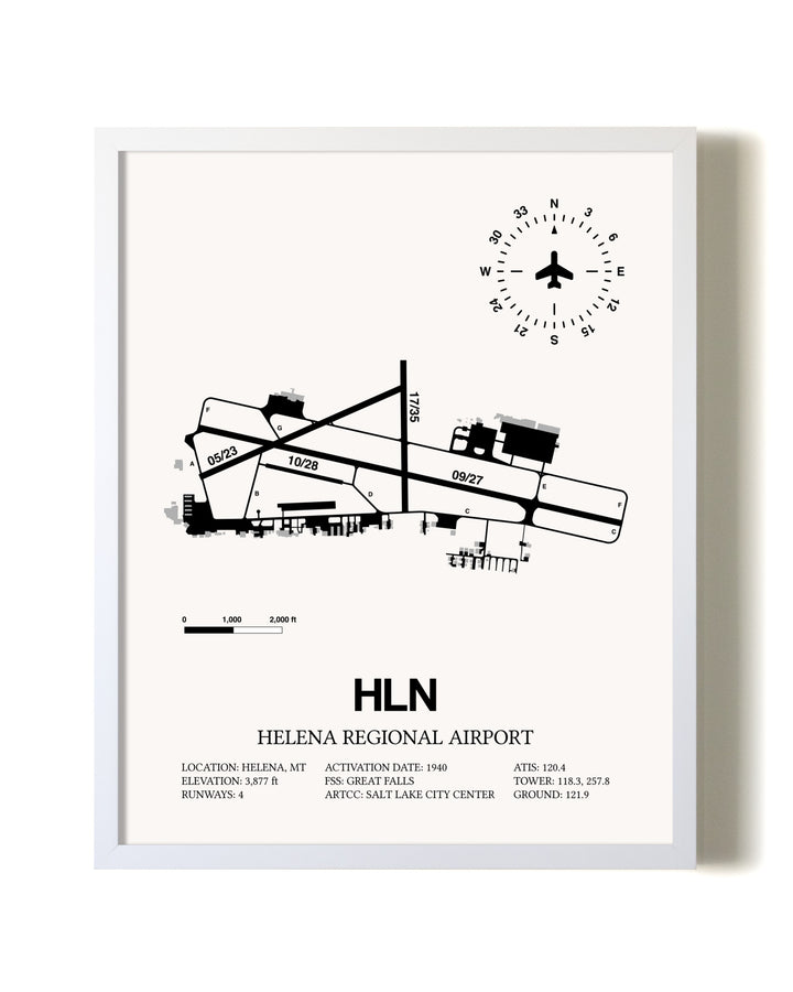 Helena Regional Airport airport map poster in oak frame