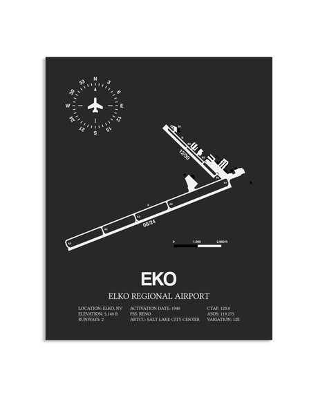 Gray Framed Elko Regional Airport layout wall art poster