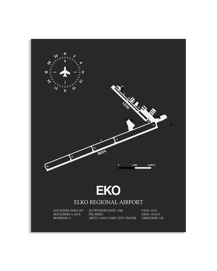 Gray Framed Elko Regional Airport layout wall art poster
