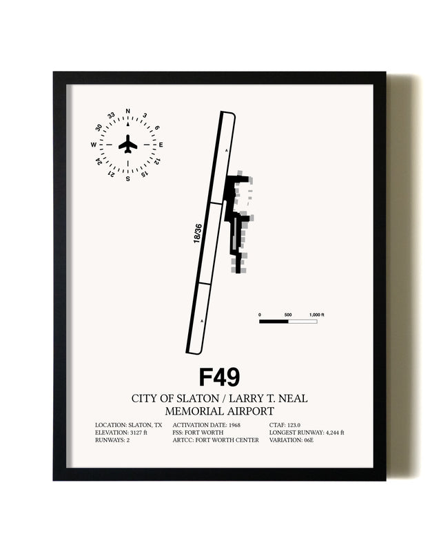 Framed City Of Slaton / Larry T. Neal Memorial Airport wall art poster in black frame