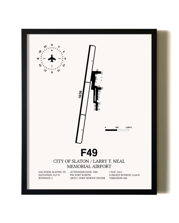 Framed City Of Slaton / Larry T. Neal Memorial Airport wall art poster in black frame