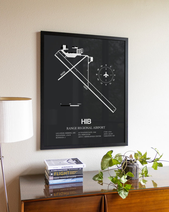 Gray Framed Range Regional Airport wall art poster in black frame