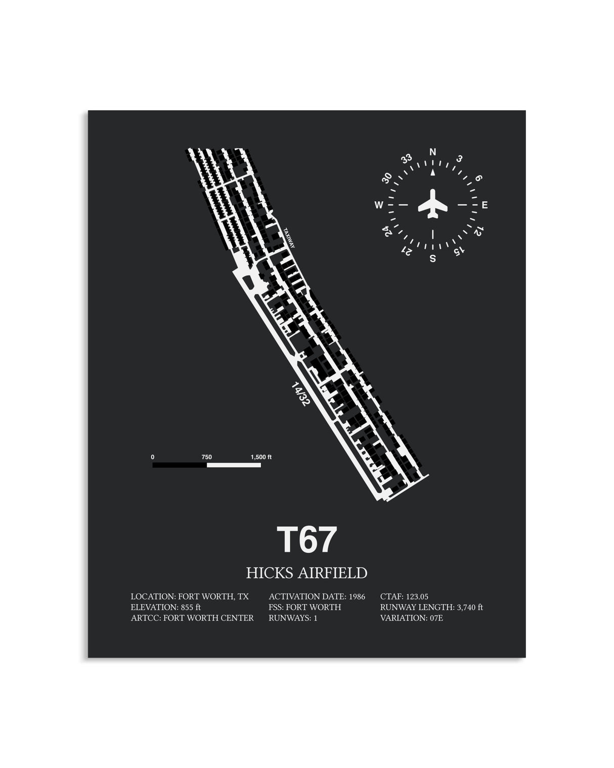 Gray Framed Hicks Airfield layout wall art poster