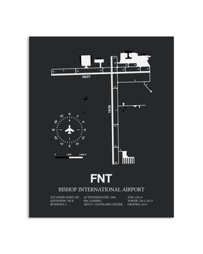Gray Framed Bishop International Airport layout wall art poster