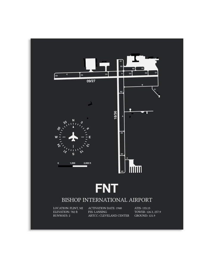 Gray Framed Bishop International Airport layout wall art poster