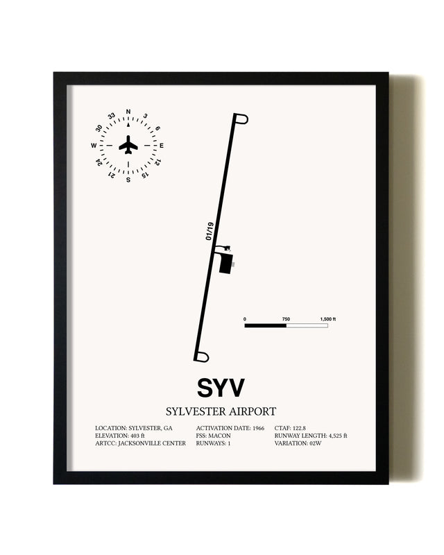 Framed Sylvester Airport wall art poster in black frame