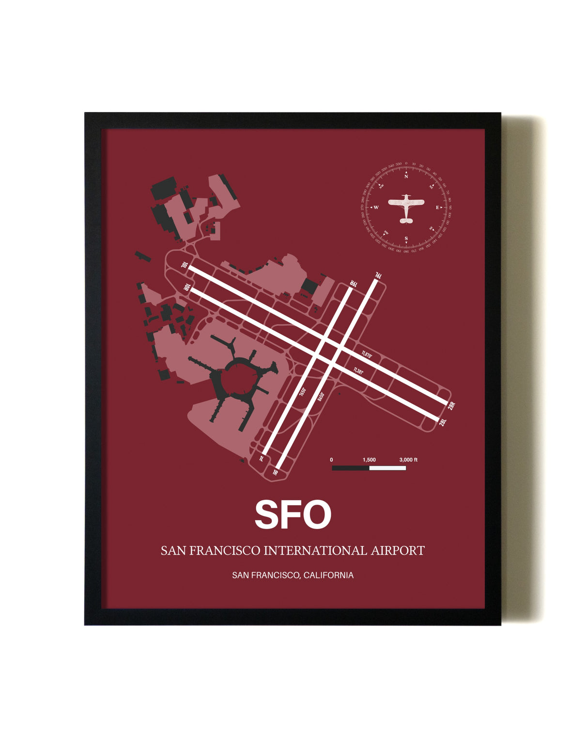 Red Framed San Francisco International Airport wall art poster in black frame