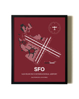 Red Framed San Francisco International Airport wall art poster in black frame
