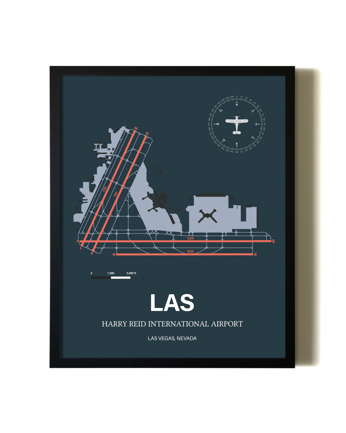 Slate Framed Harry Reid International Airport wall art poster in black frame