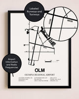 Framed Olympia Regional Airport layout wall art poster