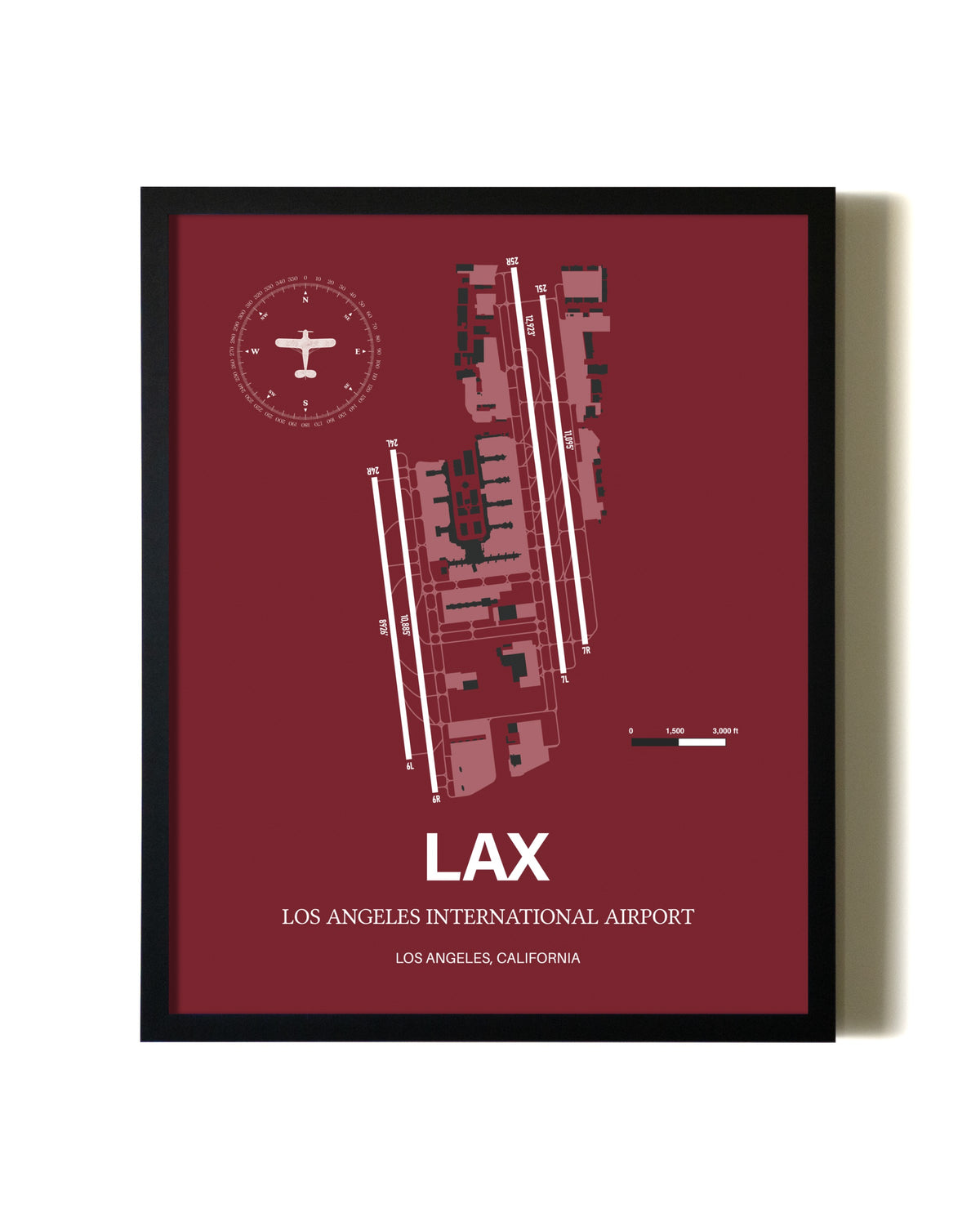 Framed Los Angeles International Airport wall art poster in black frame