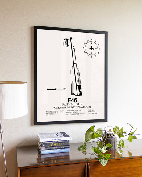 Ralph M. Hall / Rockwall Municipal Airport aviation wall décor in black wood frame