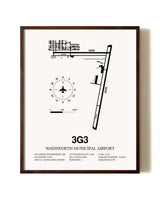 Wadsworth Municipal Airport aviation print in walnut frame