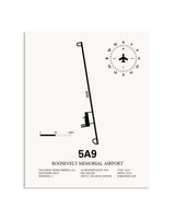 Gray Roosevelt Memorial Airport framed poster displayed in an airplane hangar