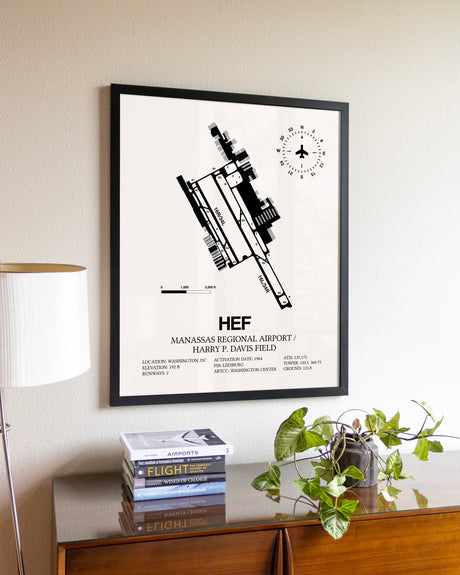 Manassas Regional Airport / Harry P. Davis Field aviation wall décor in black wood frame
