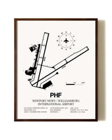 Newport News / Williamsburg International Airport aviation print in walnut frame