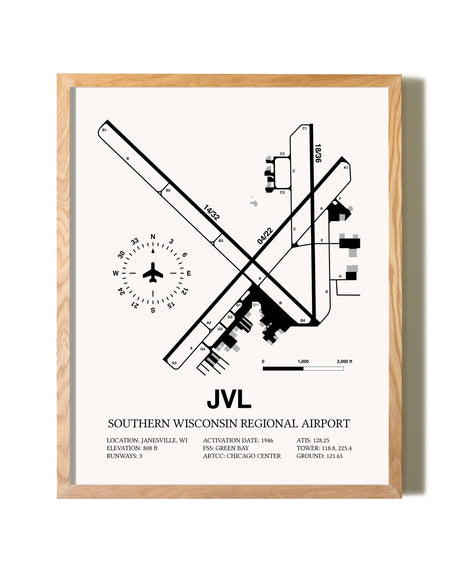 Southern Wisconsin Regional Airport framed print in natural wood frame