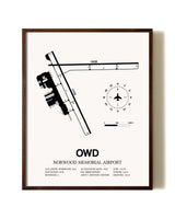 Norwood Memorial Airport aviation print in walnut frame