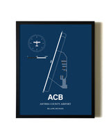 Aviation Blue Framed Antrim County Airport layout wall art poster