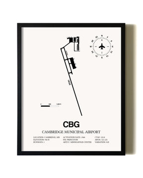 Framed Cambridge Municipal Airport wall art poster in black frame