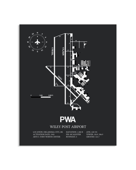 Gray Framed Wiley Post Airport layout wall art poster