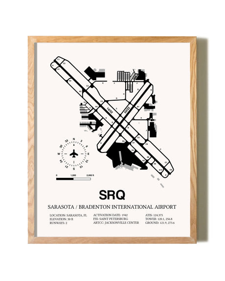 Sarasota / Bradenton International Airport framed print in natural wood frame